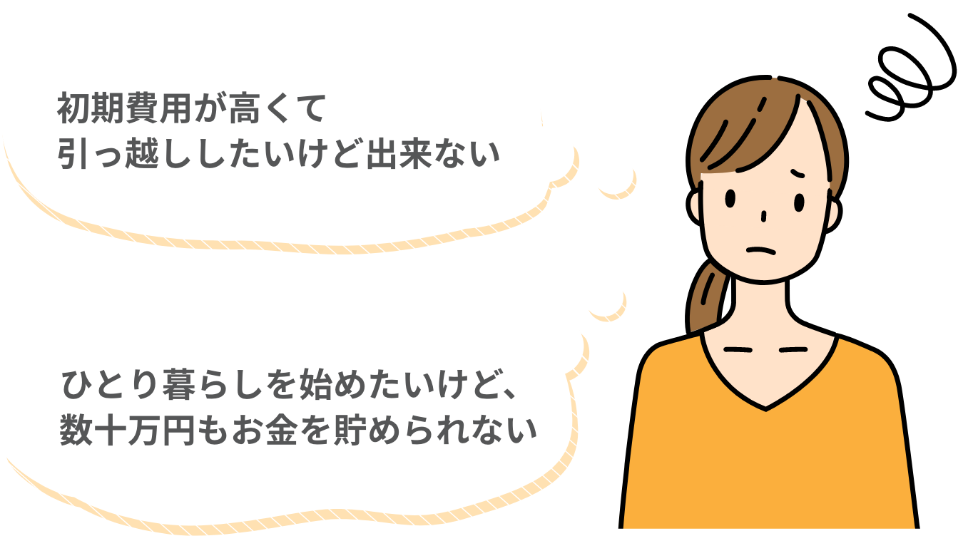 初期費用が高くて引っ越ししたいけど出来ない ひとり暮らしを始めたいけど、数十万円もお金を貯められない